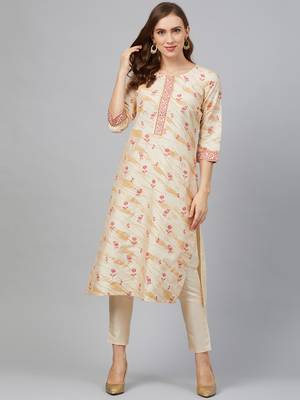 Cream printed art silk kurtas-and-kurtis 1