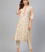 Cream printed art silk kurtas-and-kurtis