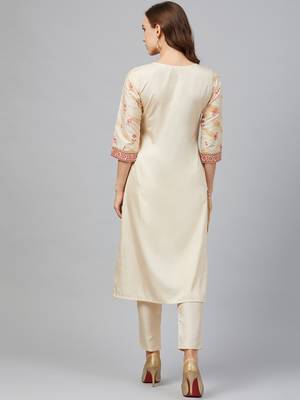 Cream printed art silk kurtas-and-kurtis 2