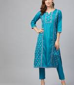 Blue printed art silk kurtas-and-kurtis