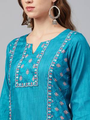 Blue printed art silk kurtas-and-kurtis 4