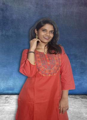Ladies Red Cotton Kurti With Front Tabla Embroidery 2
