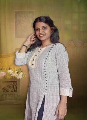 Gray Checks Ladies Kurti With Side Slit And Kalli Button 3