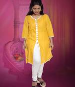 Front Slit Women's Cotton Kurti With Handmade Buttons