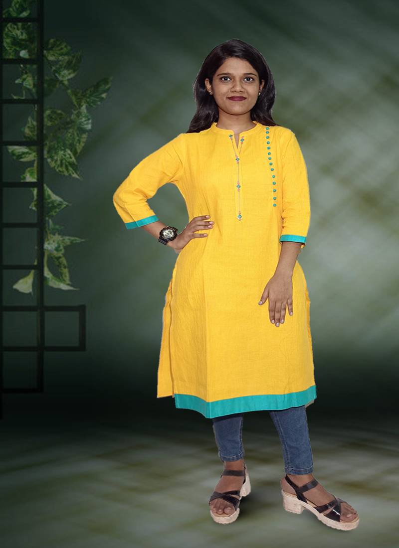 Cotton Side slit kurti with kalli Buttons 