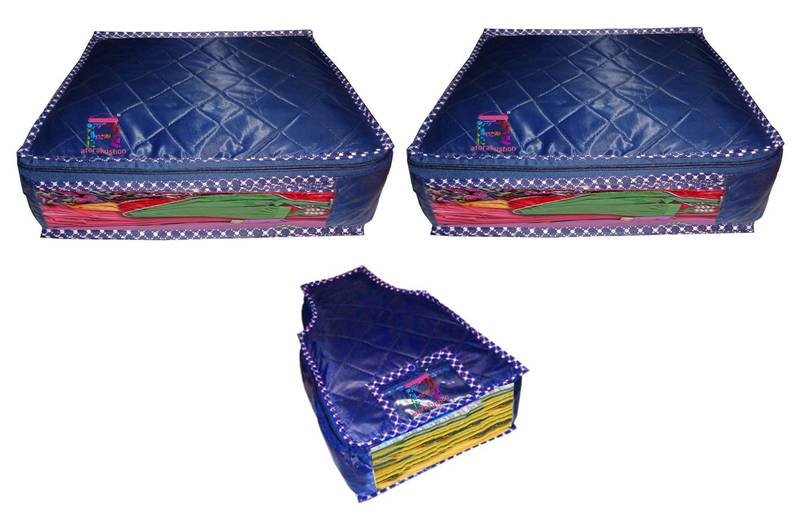 atorakushon   Parachute Combo Saree Cover and Blouse Cover Garments Wardrobe Organizer Set of 3 (Blue)