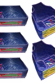 atorakushon   Parachute Combo Saree Cover and Blouse Cover Garments Wardrobe Organizer Set of 5 (Blue)