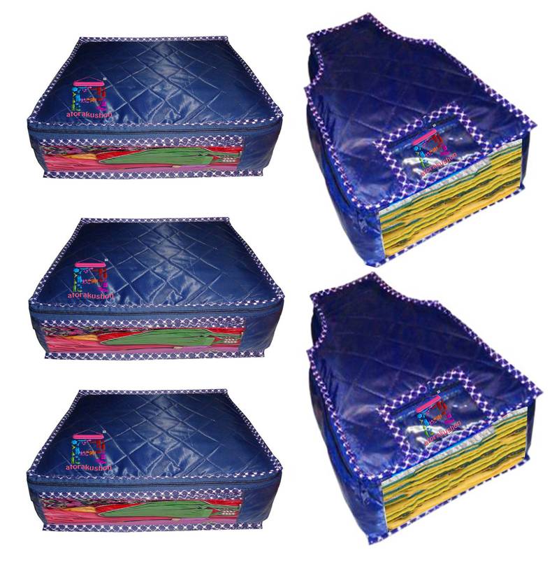 atorakushon   Parachute Combo Saree Cover and Blouse Cover Garments Wardrobe Organizer Set of 5 (Blue)
