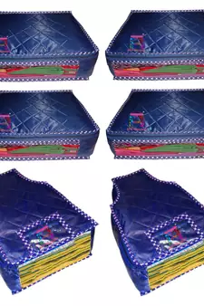 atorakushon   Parachute Combo Saree Cover and Blouse Cover Garments Wardrobe Organizer Set of 6 (Blue)