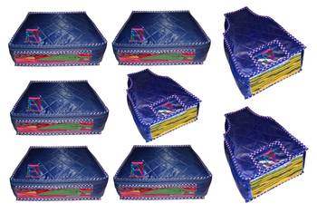 atorakushon   Parachute Combo Saree Cover and Blouse Cover Garments Wardrobe Organizer Set of 8 (Blue) 1
