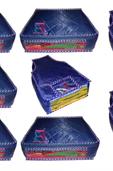 atorakushon   Parachute Combo Saree Cover and Blouse Cover Garments Wardrobe Organizer Set of 8 (Blue)