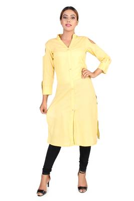Yellow plain cotton kurtas-and-kurtis 1