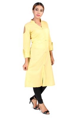Yellow plain cotton kurtas-and-kurtis 2