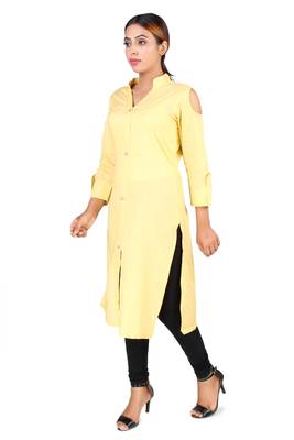 Yellow plain cotton kurtas-and-kurtis 3