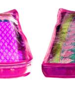 Atorakushon 2 Piece satin-sarees Blouse Cover Wardrobe Cloth Bag Garments Cover Travel Organizer Wedding Gift Pink