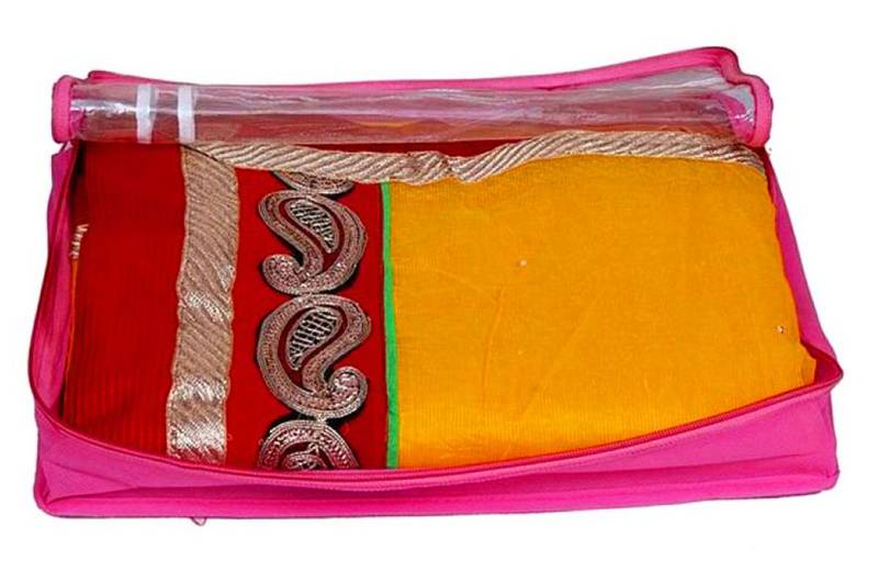Atorakushon 2 Piece satin-sarees Blouse Cover Wardrobe Cloth Bag Garments Cover Travel Organizer Wedding Gift Pink