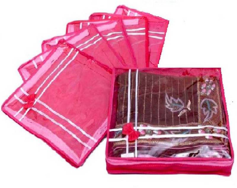 Atorakushon 2 Piece satin-sarees Blouse Cover Wardrobe Cloth Bag Garments Cover Travel Organizer Wedding Gift Pink