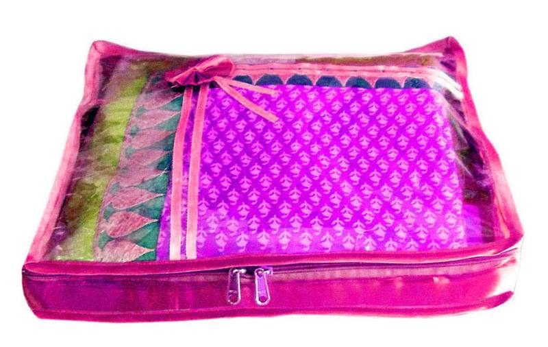 Atorakushon 2 Piece satin-sarees Blouse Cover Wardrobe Cloth Bag Garments Cover Travel Organizer Wedding Gift Pink