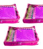 Atorakushon 3 Piece Satin Saree Blouse Cover Wardrobe Cloth Bag Garments Cover Travel Organizer Wedding Gift Pink