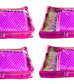 Atorakushon 4Piece Satin Saree Blouse Cover Wardrobe Cloth Bag Garments Cover Travel Organizer Wedding Gift Pink