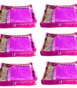 Atorakushon 6Piece Satin  Saree Blouse Cover Wardrobe Cloth Bag Garments Cover Travel Organizer Wedding Gift Pink