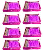 Atorakushon 8Piece Satin  Saree Blouse Cover Wardrobe Cloth Bag Garments Cover Travel Organizer Wedding Gift Pink