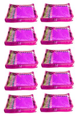 Atorakushon 10Piece Satin Saree Blouse Cover Wardrobe Cloth Bag Garments Cover Travel Organizer Wedding Gift Pink 1
