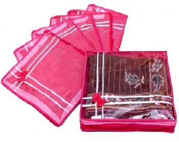 Atorakushon 10Piece Satin Saree Blouse Cover Wardrobe Cloth Bag Garments Cover Travel Organizer Wedding Gift Pink 3