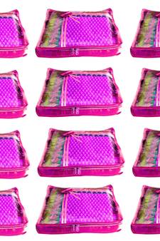 Atorakushon 12Piece Satin  Saree Blouse Cover Wardrobe Cloth Bag Garments Cover Travel Organizer Wedding Gift Pink