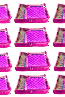 Atorakushon 12Piece Satin  Saree Blouse Cover Wardrobe Cloth Bag Garments Cover Travel Organizer Wedding Gift Pink