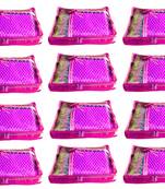 Atorakushon 12Piece Satin  Saree Blouse Cover Wardrobe Cloth Bag Garments Cover Travel Organizer Wedding Gift Pink