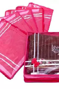 Atorakushon 12Piece Satin  Saree Blouse Cover Wardrobe Cloth Bag Garments Cover Travel Organizer Wedding Gift Pink