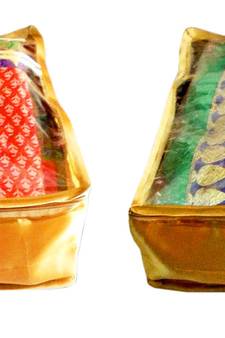 Atorakushon 2PieceSatin  Saree Blouse Cover Wardrobe Cloth Bag Garments Cover Travel Organizer Wedding Gift Gold