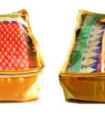 Atorakushon 2PieceSatin  Saree Blouse Cover Wardrobe Cloth Bag Garments Cover Travel Organizer Wedding Gift Gold
