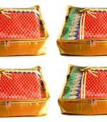 Atorakushon 4Piece Satin  Saree Blouse Cover Wardrobe Cloth Bag Garments Cover Travel Organizer Wedding Gift Gold