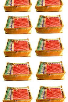 Atorakushon 10Piece Satin  Saree Blouse Cover Wardrobe Cloth Bag Garments Cover Travel Organizer Wedding Gift Gold