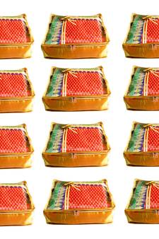 Atorakushon 12Piece Satin  Saree Blouse Cover Wardrobe Cloth Bag Garments Cover Travel Organizer Wedding Gift Gold