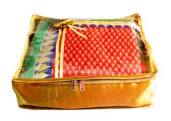 Atorakushon 12Piece Satin  Saree Blouse Cover Wardrobe Cloth Bag Garments Cover Travel Organizer Wedding Gift Gold 3