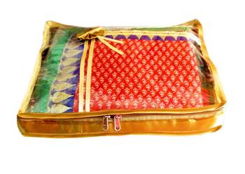 Atorakushon 2Piece Satin  Saree Blouse Cover Wardrobe Cloth Bag Garments Cover Travel Organizer Wedding Gift Gold 2