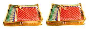 Atorakushon 2Piece Satin  Saree Blouse Cover Wardrobe Cloth Bag Garments Cover Travel Organizer Wedding Gift Gold 1
