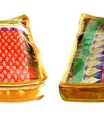 Atorakushon 2Piece Satin  Saree Blouse Cover Wardrobe Cloth Bag Garments Cover Travel Organizer Wedding Gift Gold