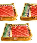 Atorakushon 3Piece Satin  Saree Blouse Cover Wardrobe Cloth Bag Garments Cover Travel Organizer Wedding Gift Gold