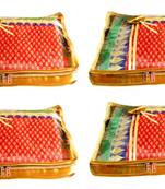 Atorakushon 4Piece Satin  Saree Blouse Cover Wardrobe Cloth Bag Garments Cover Travel Organizer Wedding Gift Gold