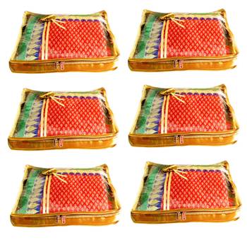 Atorakushon 6Piece Satin  Saree Blouse Cover Wardrobe Cloth Bag Garments Cover Travel Organizer Wedding Gift Gold 1