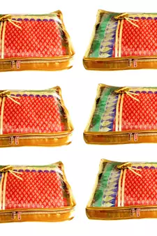 Atorakushon 6Piece Satin  Saree Blouse Cover Wardrobe Cloth Bag Garments Cover Travel Organizer Wedding Gift Gold