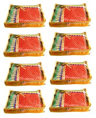 Atorakushon 8Piece Satin  Saree Blouse Cover Wardrobe Cloth Bag Garments Cover Travel Organizer Wedding Gift Gold 1