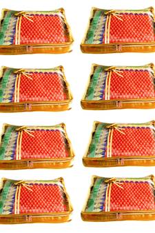 Atorakushon 8Piece Satin  Saree Blouse Cover Wardrobe Cloth Bag Garments Cover Travel Organizer Wedding Gift Gold