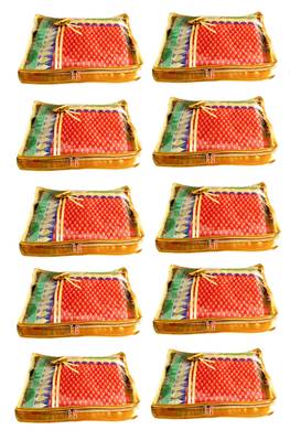 Atorakushon 10Piece Satin  Saree Blouse Cover Wardrobe Cloth Bag Garments Cover Travel Organizer Wedding Gift Gold 1