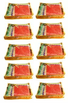 Atorakushon 10Piece Satin  Saree Blouse Cover Wardrobe Cloth Bag Garments Cover Travel Organizer Wedding Gift Gold