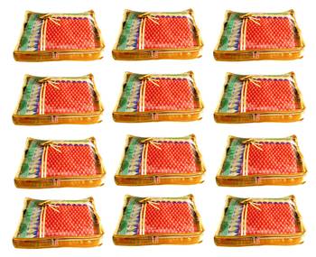 Atorakushon 12Piece Satin  Saree Blouse Cover Wardrobe Cloth Bag Garments Cover Travel Organizer Wedding Gift Gold 1